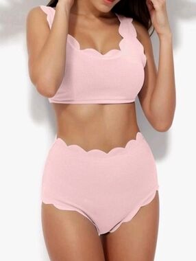 BLACK Zaful textured high waisted petal scalloped Bikini Large